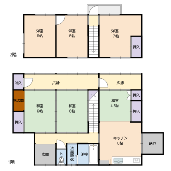 出雲市荻杼町 中古住宅｜北陽小学校近く・5LDK・駐車3台の間取り図