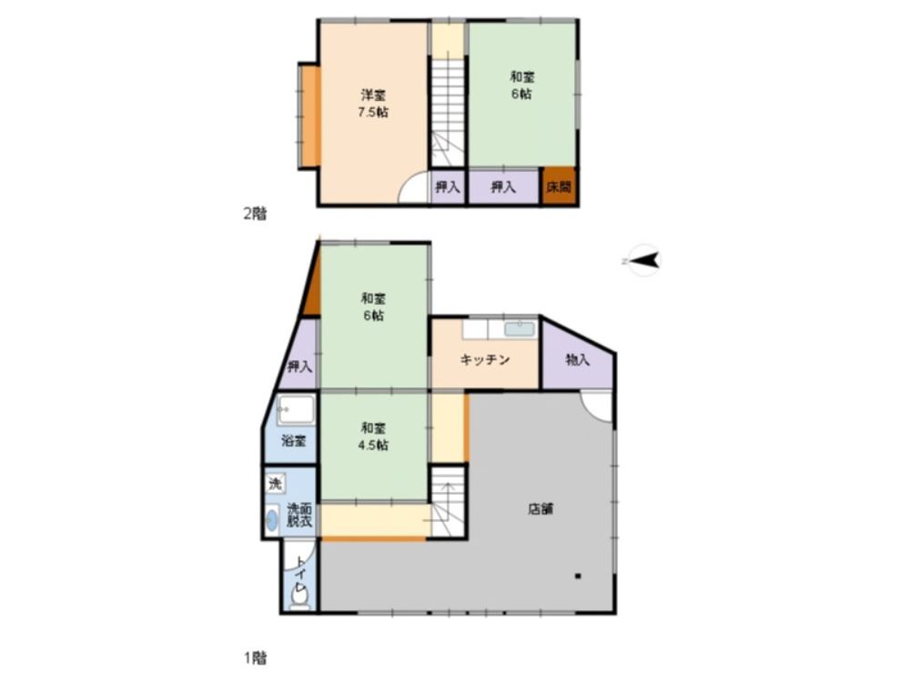 【出雲市朝山町】400万円｜店舗スペース付き！趣味や仕事にも活かせる4K中古住宅の間取り図